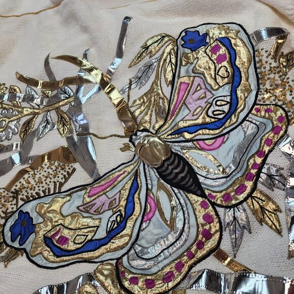 Vintage 80s Bonnie Boerer Butterfly Moth Embellished Sweater Womens Small - Picture 4 of 10
